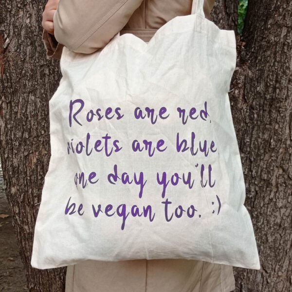 Vászon táska lila Roses are red... felirattal