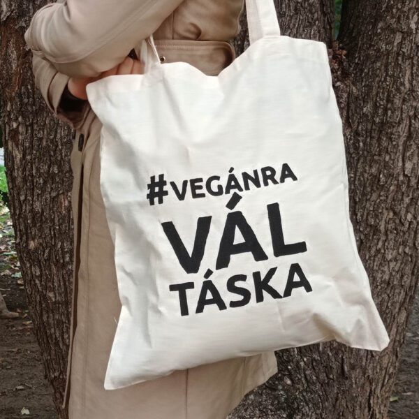 Vászon táska fekete #Vegánraváltáska felirattal