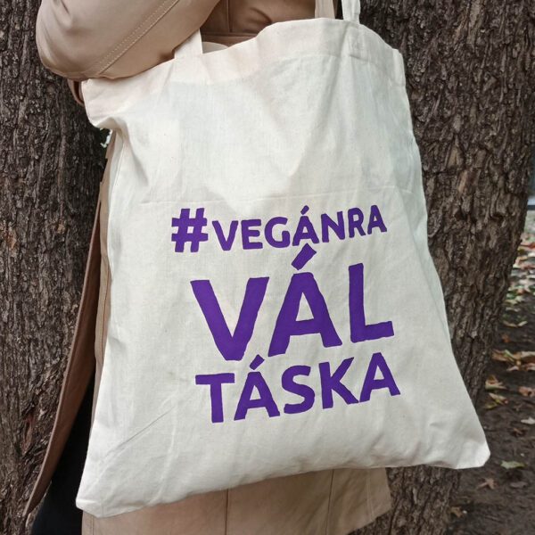 Vászon táska lila #Vegánraváltáska felirattal